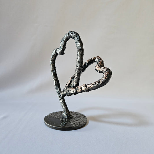 Coeur 1-25 - Sculpture coeurs en dentelle de métal bronze et acier - Philippe Buil