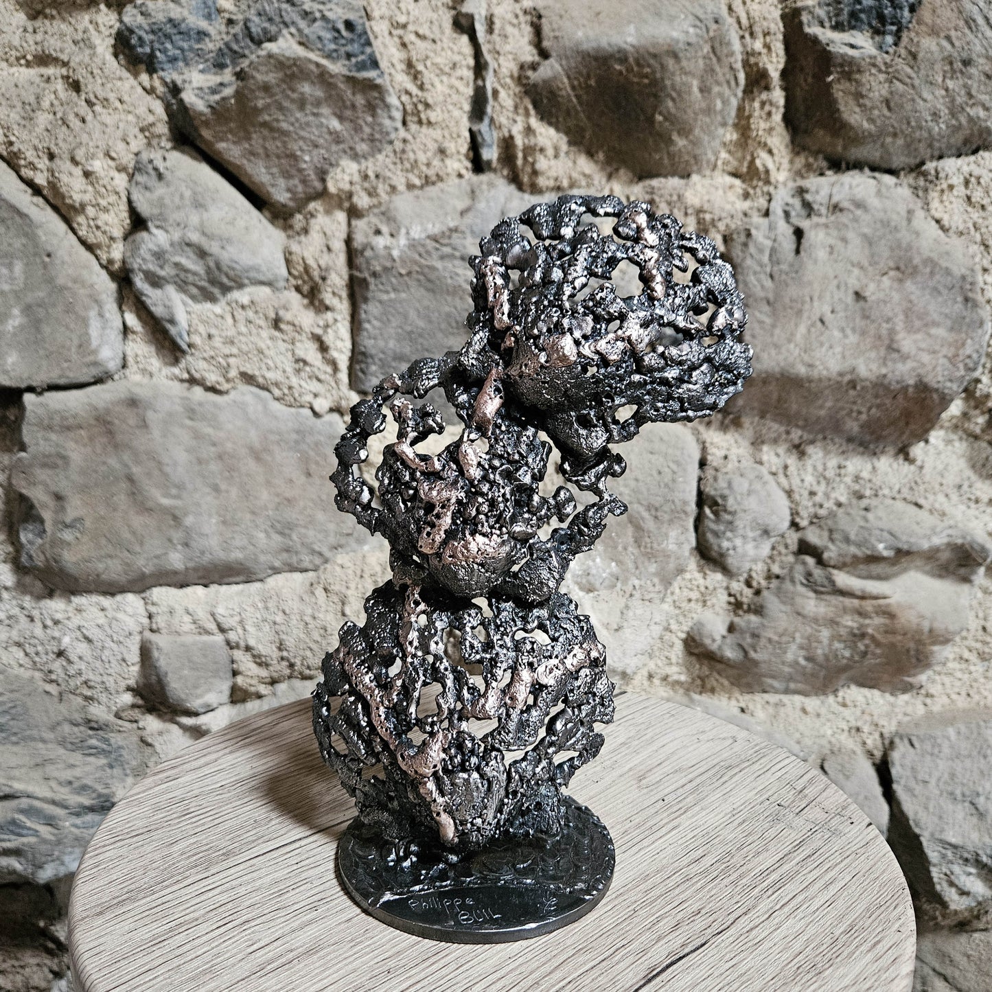 Coquilles Saint Jacques 10-24 - Sculpture 3 coquilles en dentelle bronze et acier