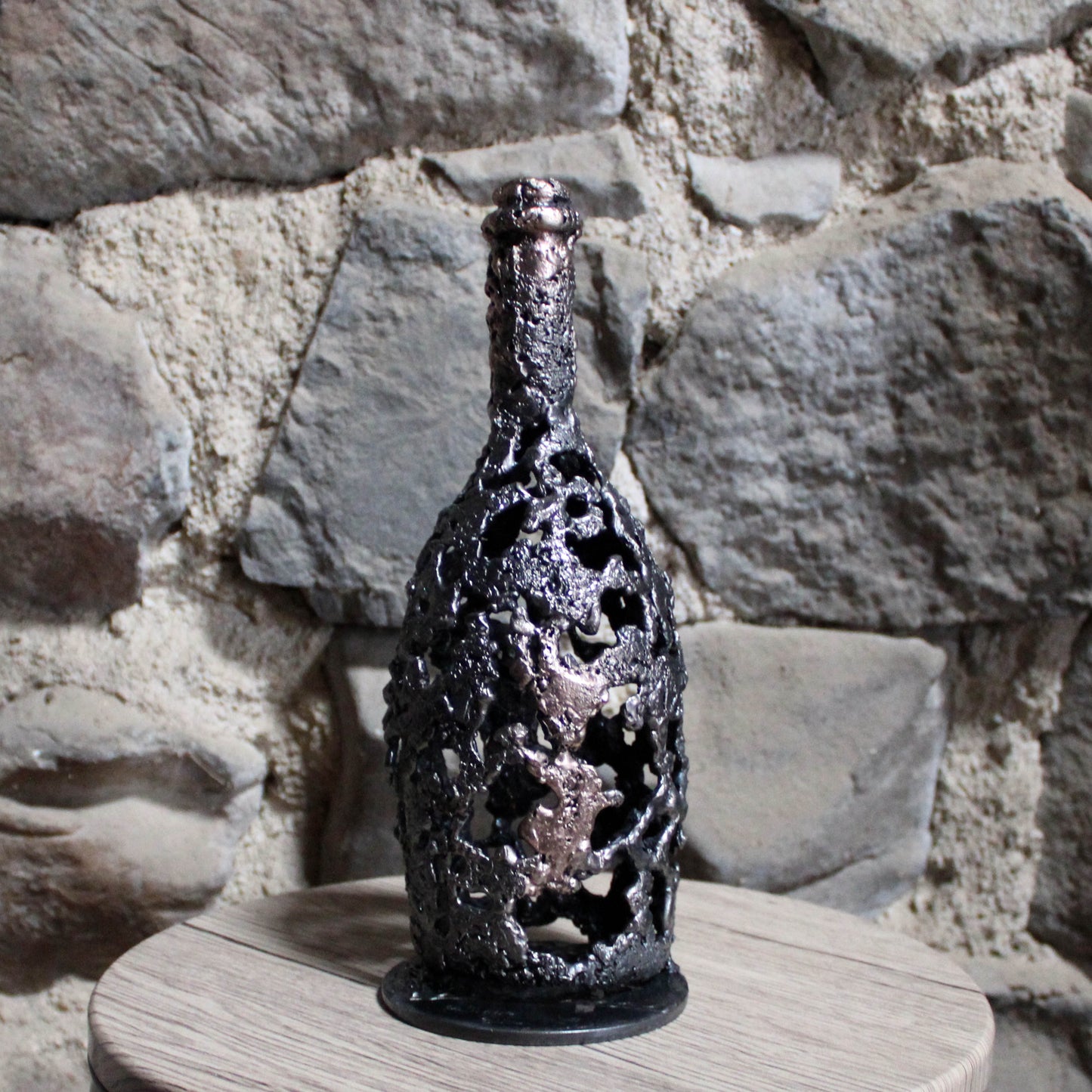 Bouteille Champagne Ruinart 99-23 - Sculpture dentelle métal acier et bronze