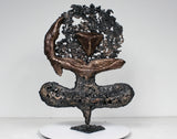 Pavarti calligraphie violette I - Sculpture métal homme yoga danse dentelle Bronze Acier - Buil