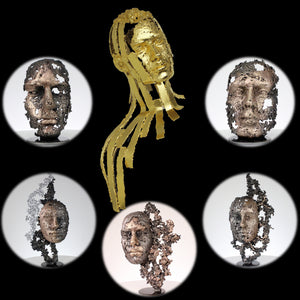 Face sculptures in metal lace by Philippe Buil