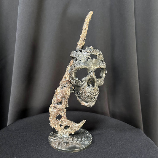 sculpture crâne dentelle métal Philippe Buil bronze acier