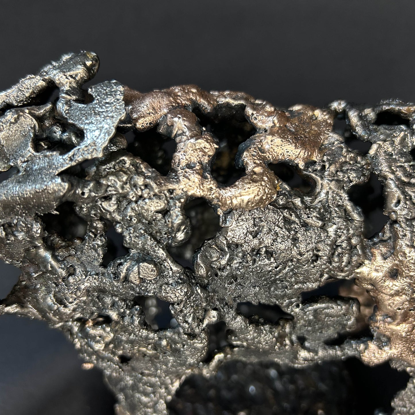 Sculpture contemporaine d'un rhinocéros en dentelle de métal acier et bronze par l'artiste sculpteur Philippe Buil détail matière