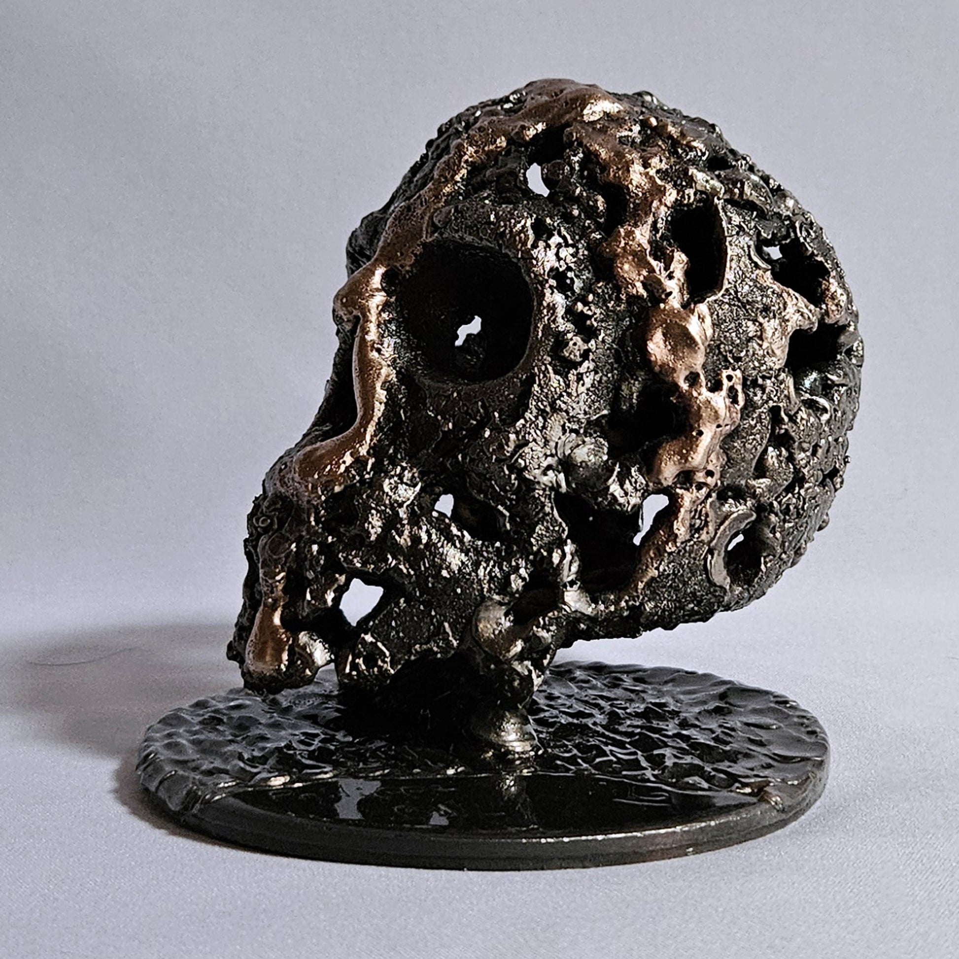 Crane 2-24 - Sculpture tete de mort metal dentelle acier et bronze