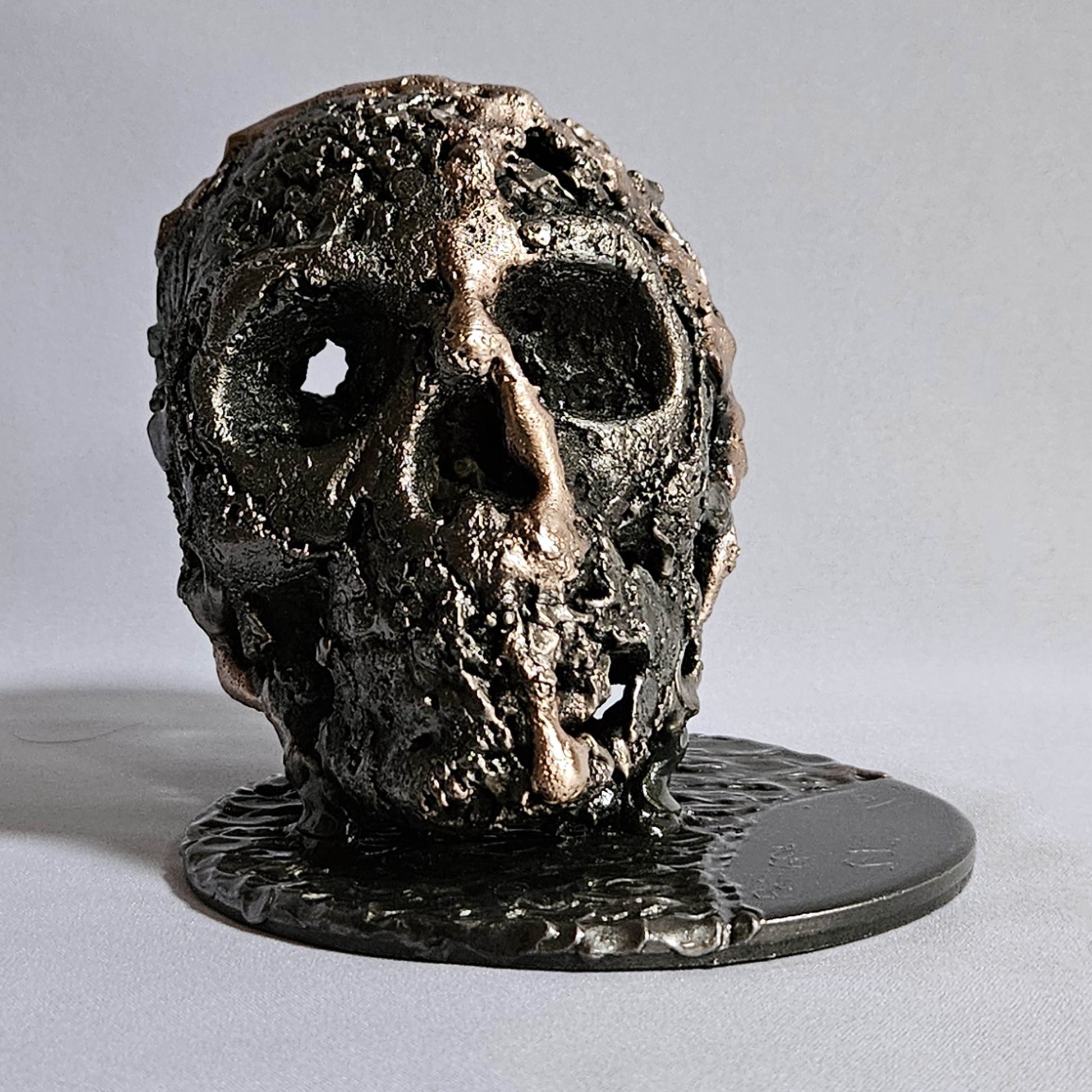 Crane 2-24 - Sculpture tete de mort metal dentelle acier et bronze