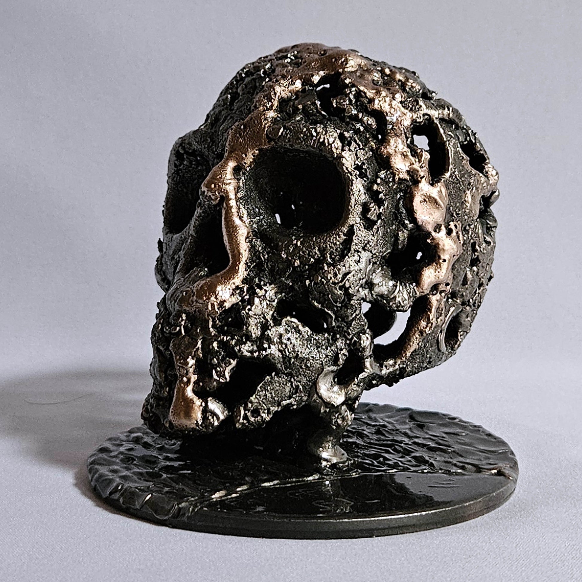 Crane 2-24 - Sculpture tete de mort metal dentelle acier et bronze