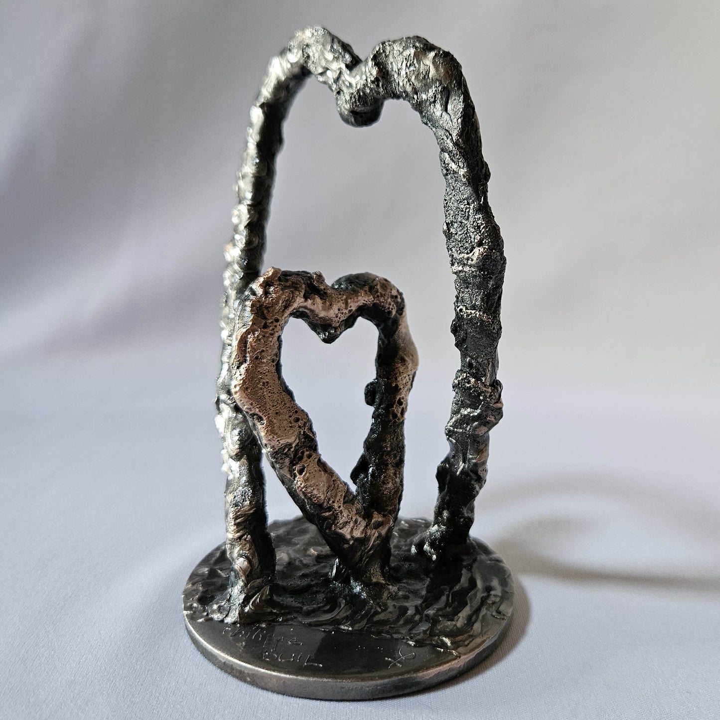 Coeur 2-25 - Sculpture coeurs en dentelle de métal bronze et acier