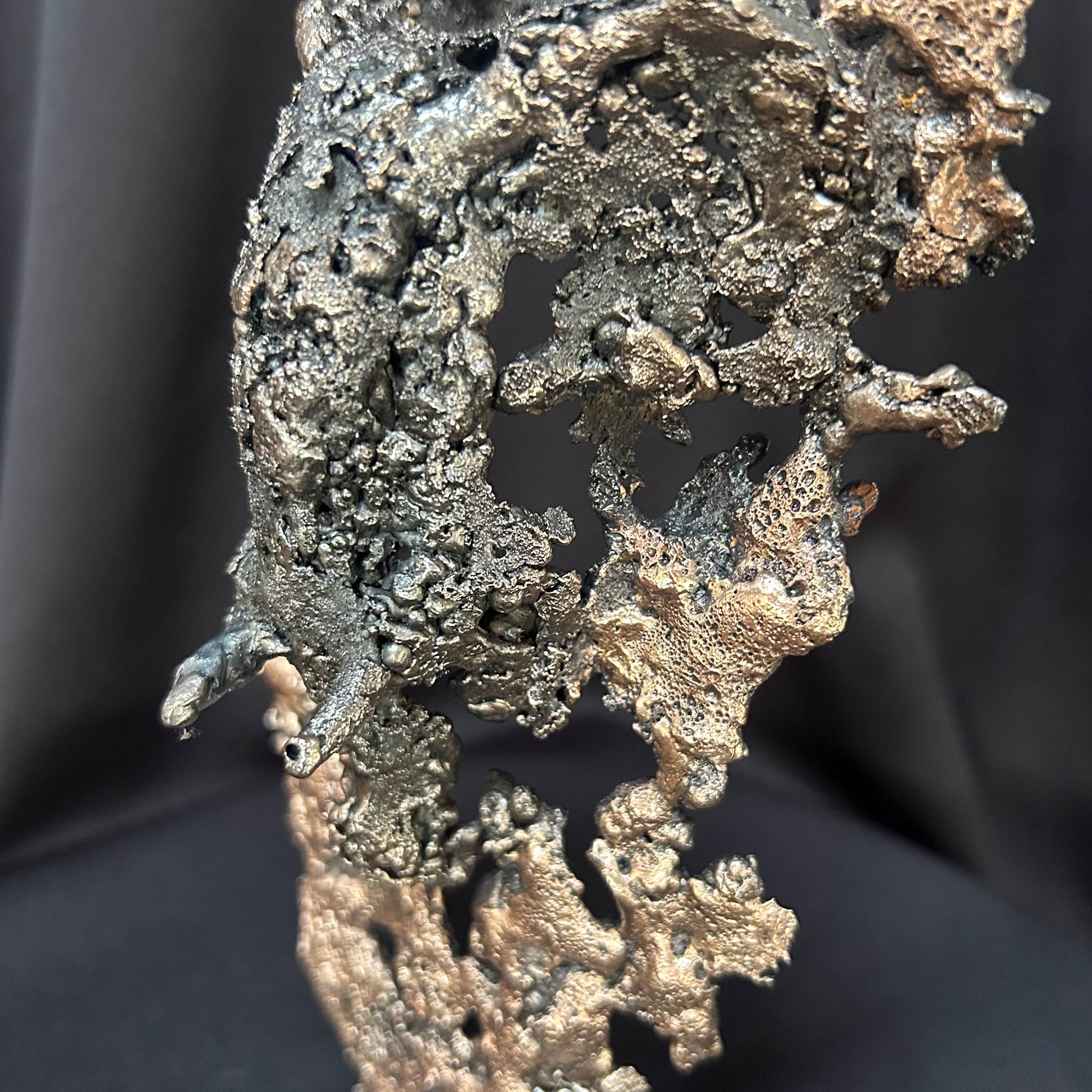 Texture organique en acier et bronze sur sculpture animalière contemporaine