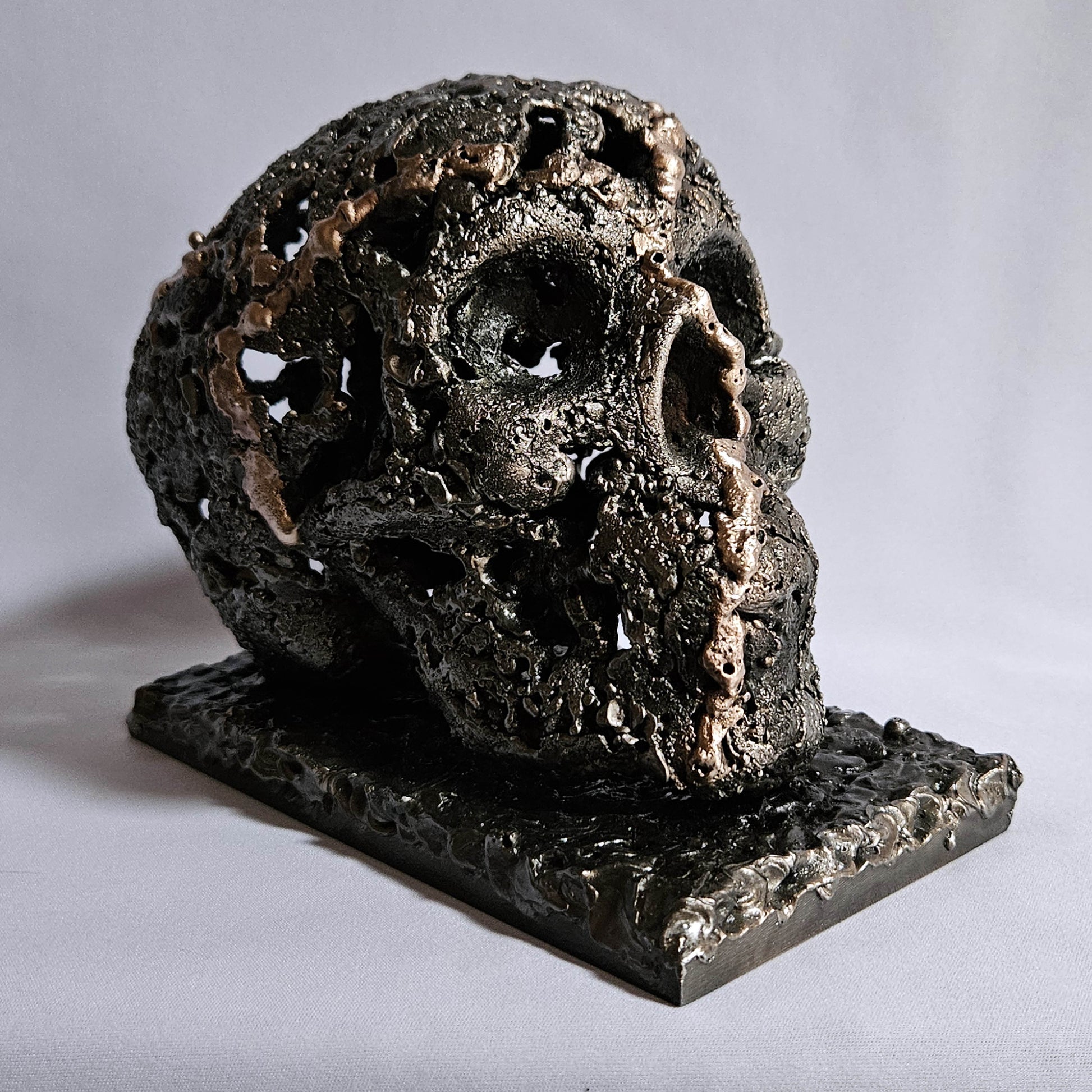 Vanité 3-24 - Sculpture crane metal dentelle acier et bronze