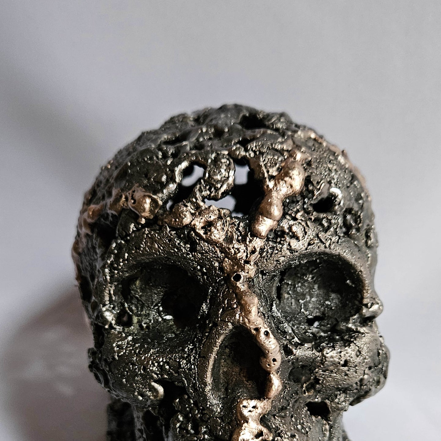 Vanité 3-24 - Sculpture crane metal dentelle acier et bronze