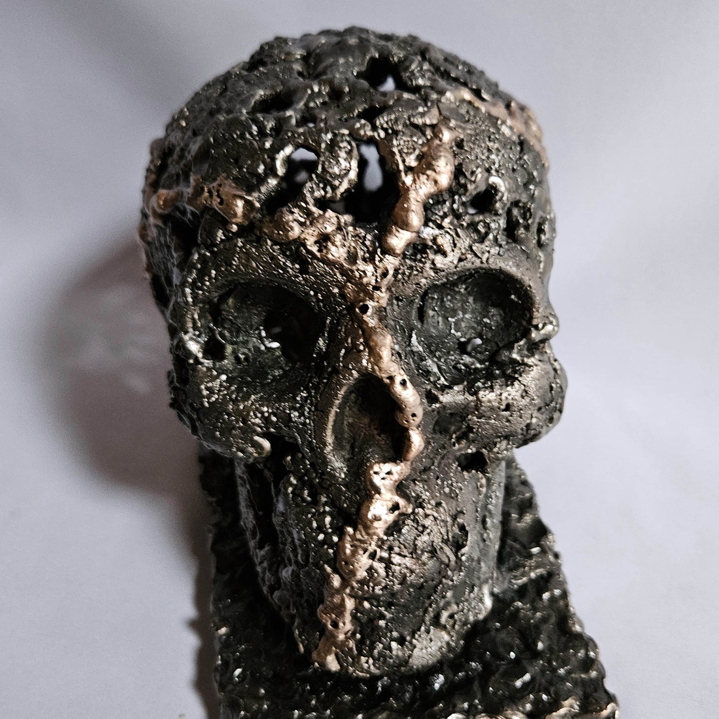 Vanité 3-24 - Sculpture crane metal dentelle acier et bronze