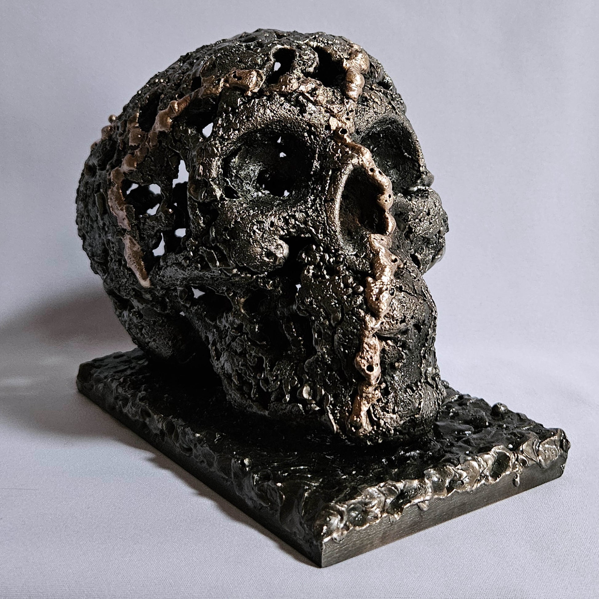 Vanité 3-24 - Sculpture crane metal dentelle acier et bronze