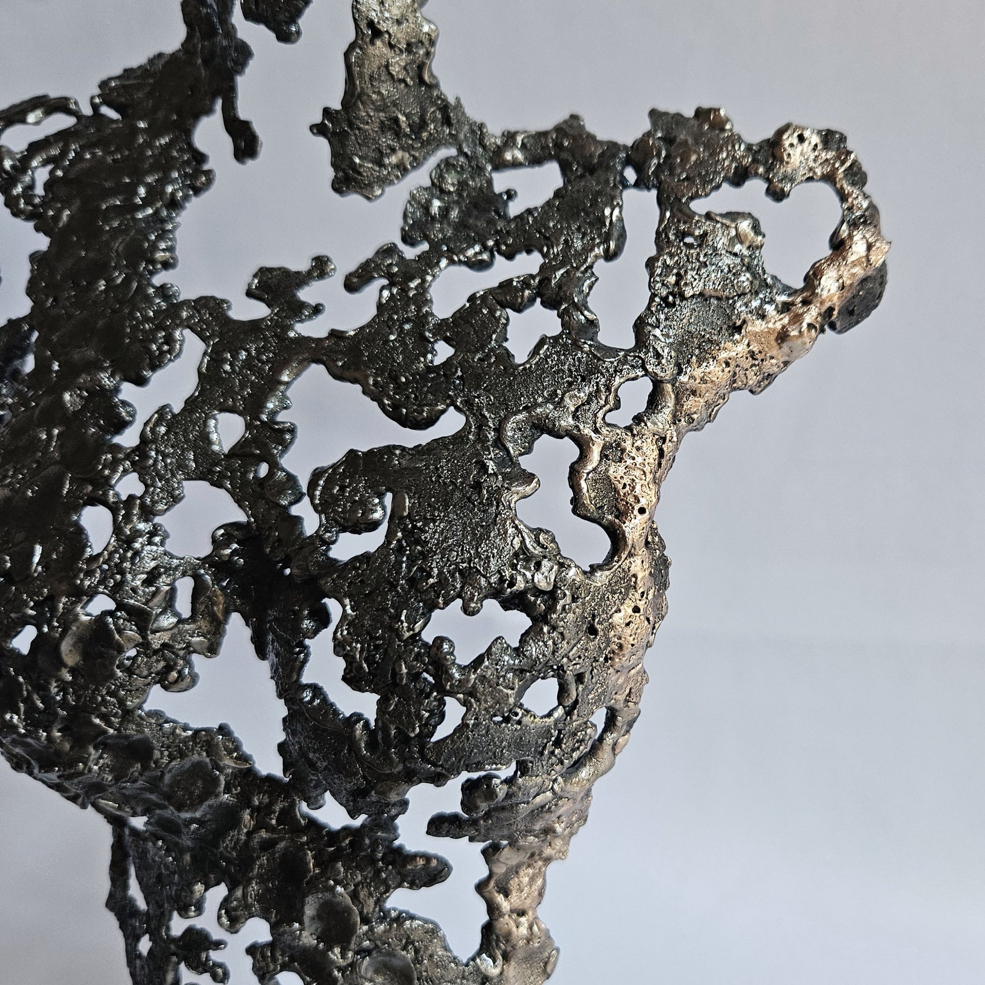 Détail corps féminin en acier et bronze effet dentelle