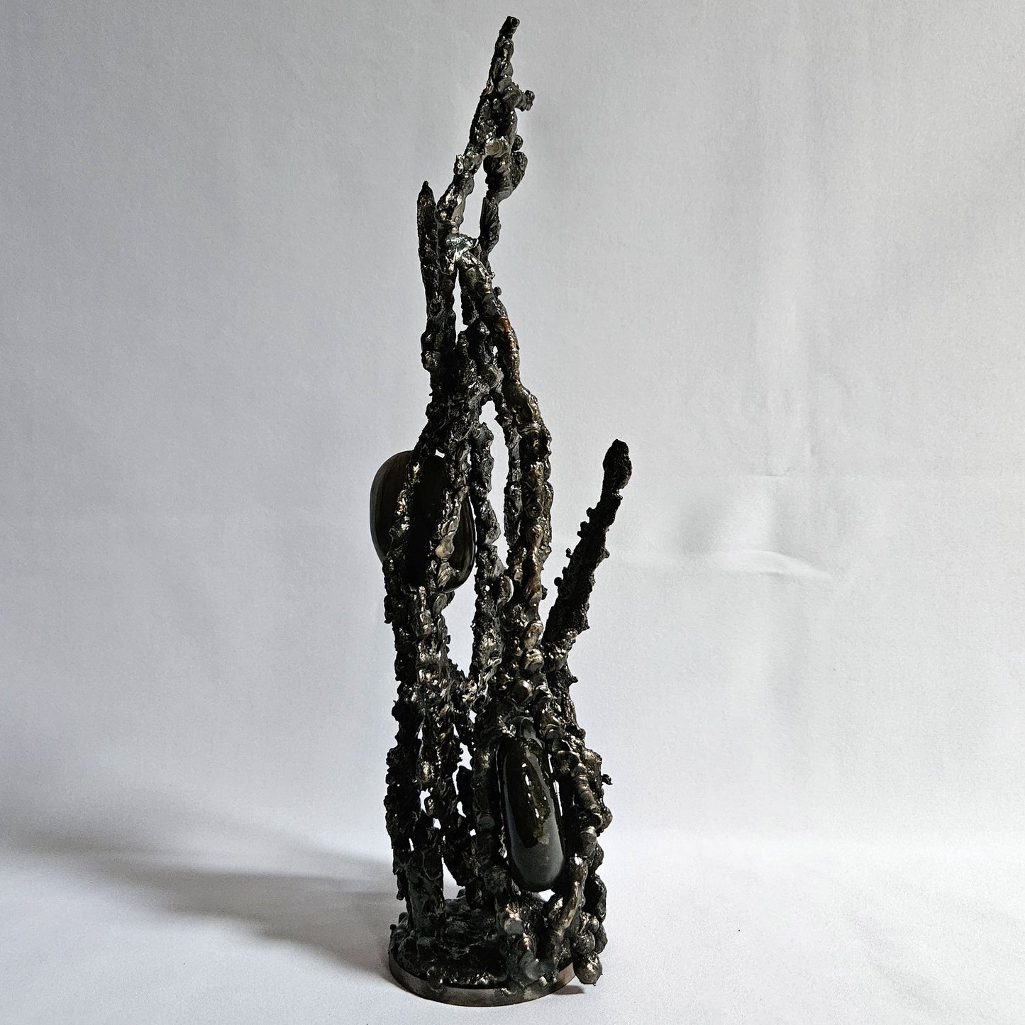 Labradorite 32-15 - Sculpture abstraite dentelle metal acier et pierre