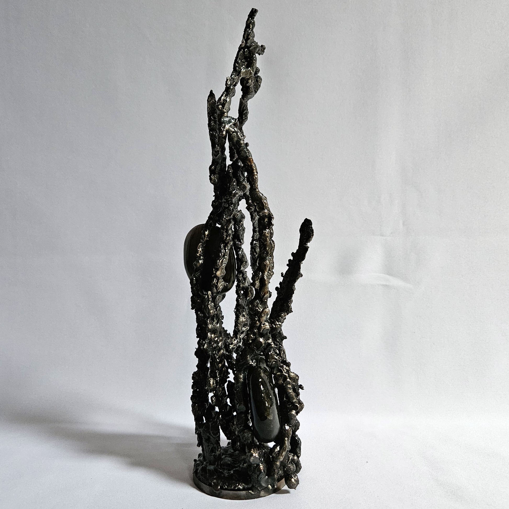 Labradorite 32-15 - Sculpture abstraite dentelle metal acier et pierre