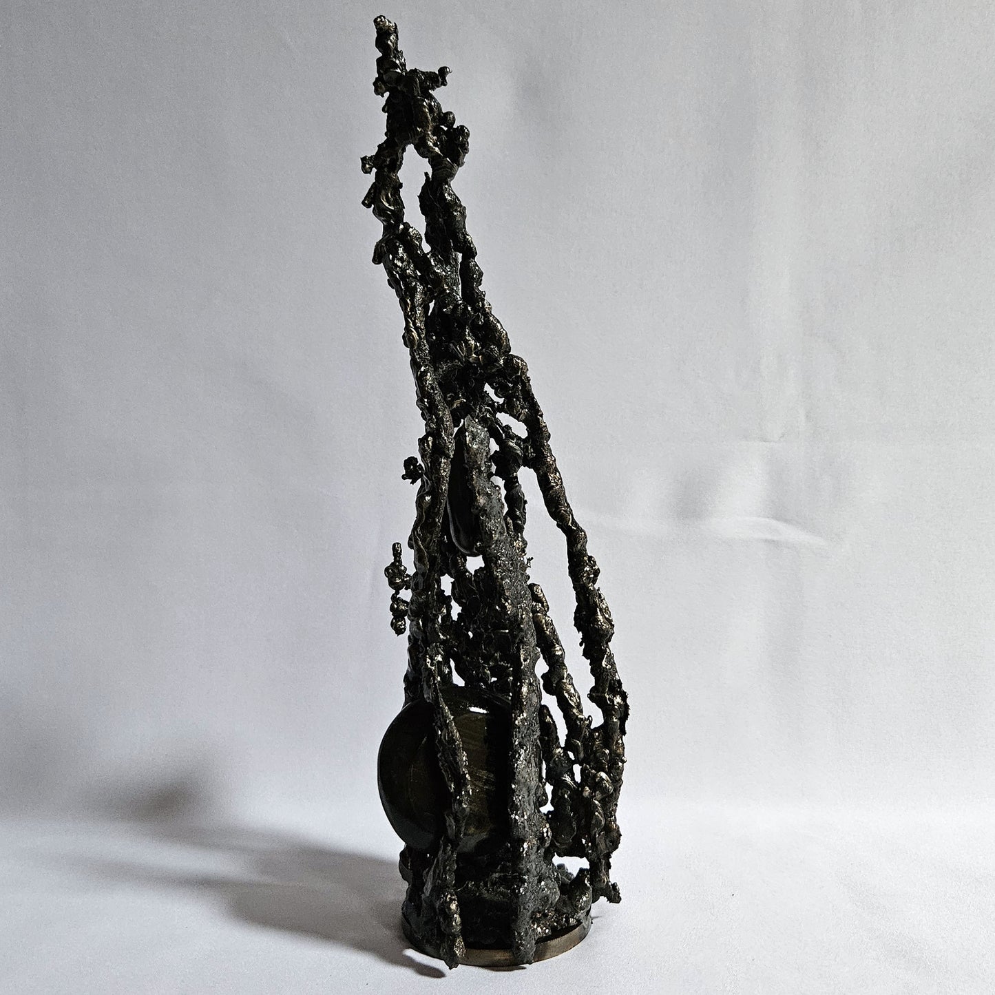 Labradorite 32-15 - Sculpture abstraite dentelle metal acier et pierre