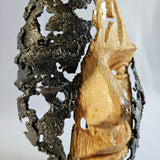 Une larme 35-24 - Sculpture visage dentelle métal et bois