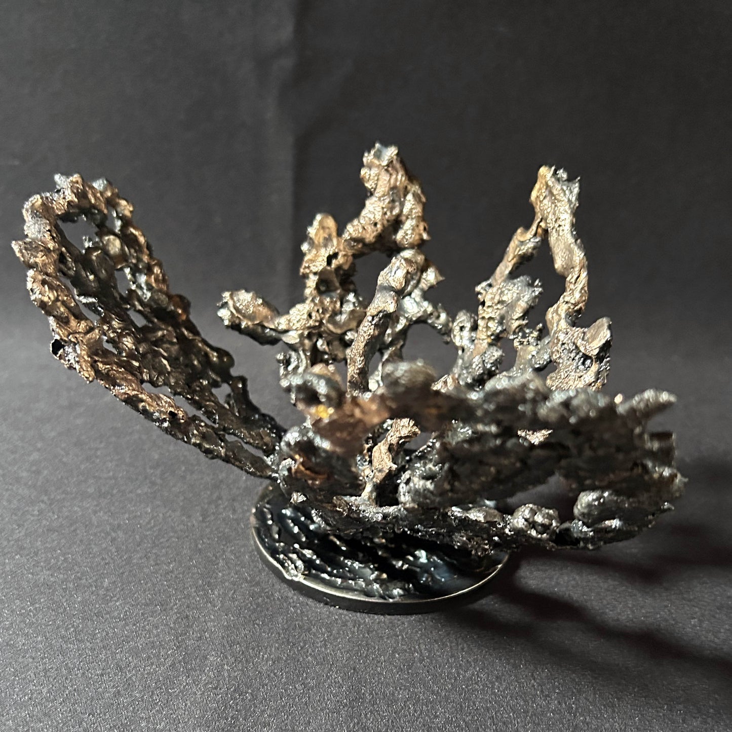 Cette œuvre unique de Philippe Buil, réalisée en dentelle de métal, capture la délicatesse et la force d’une fleur épanouie.