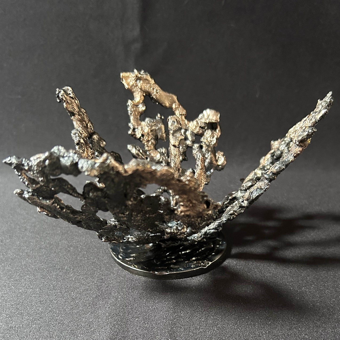 Cette œuvre unique de Philippe Buil, réalisée en dentelle de métal, capture la délicatesse et la force d’une fleur épanouie.