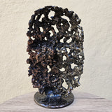 Une larme 58-23 - Sculpture visage dentelle métal acier et bronze