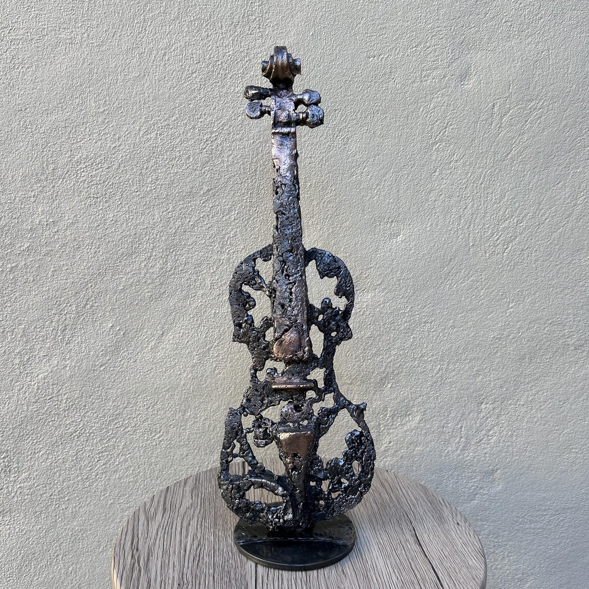 Oublié des dieux 71-23 - Sculpture violon dentelle métal acier et bronze