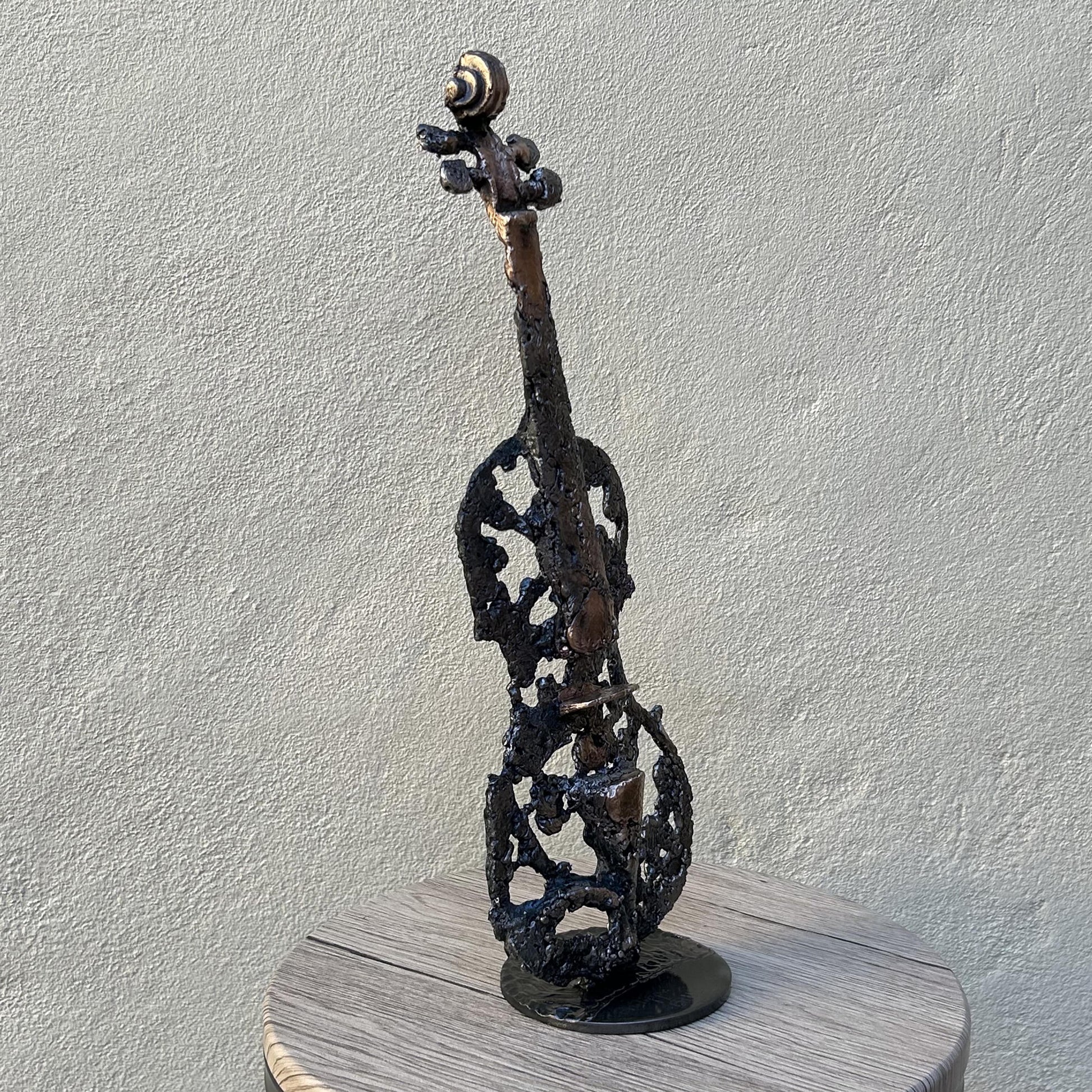 Oublié des dieux 71-23 - Sculpture violon dentelle métal acier et bronze