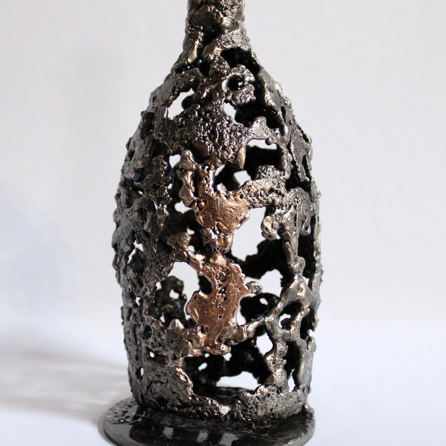 Bouteille Champagne Ruinart 99-23 - Sculpture dentelle métal acier et bronze