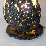 Flame Lamp II - Luminary sculpture - Flame in steel lace and 24 carat gold leaves
