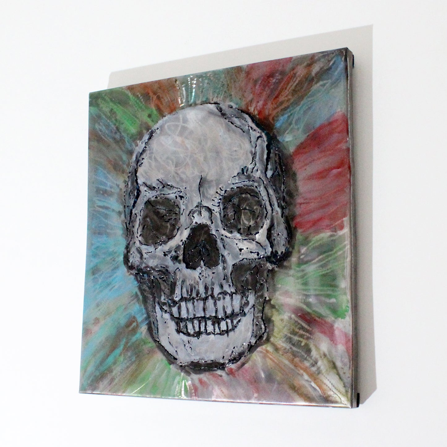 Tableau vanité crane  - Sculpture murale tableau acier et encres - Buil