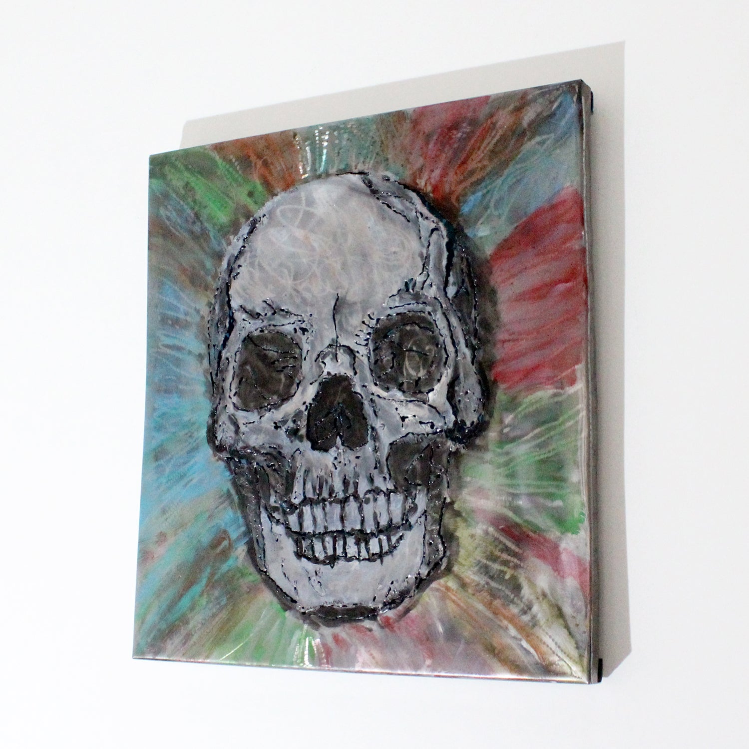 Tableau vanité crane  - Sculpture murale tableau acier et encres - Buil