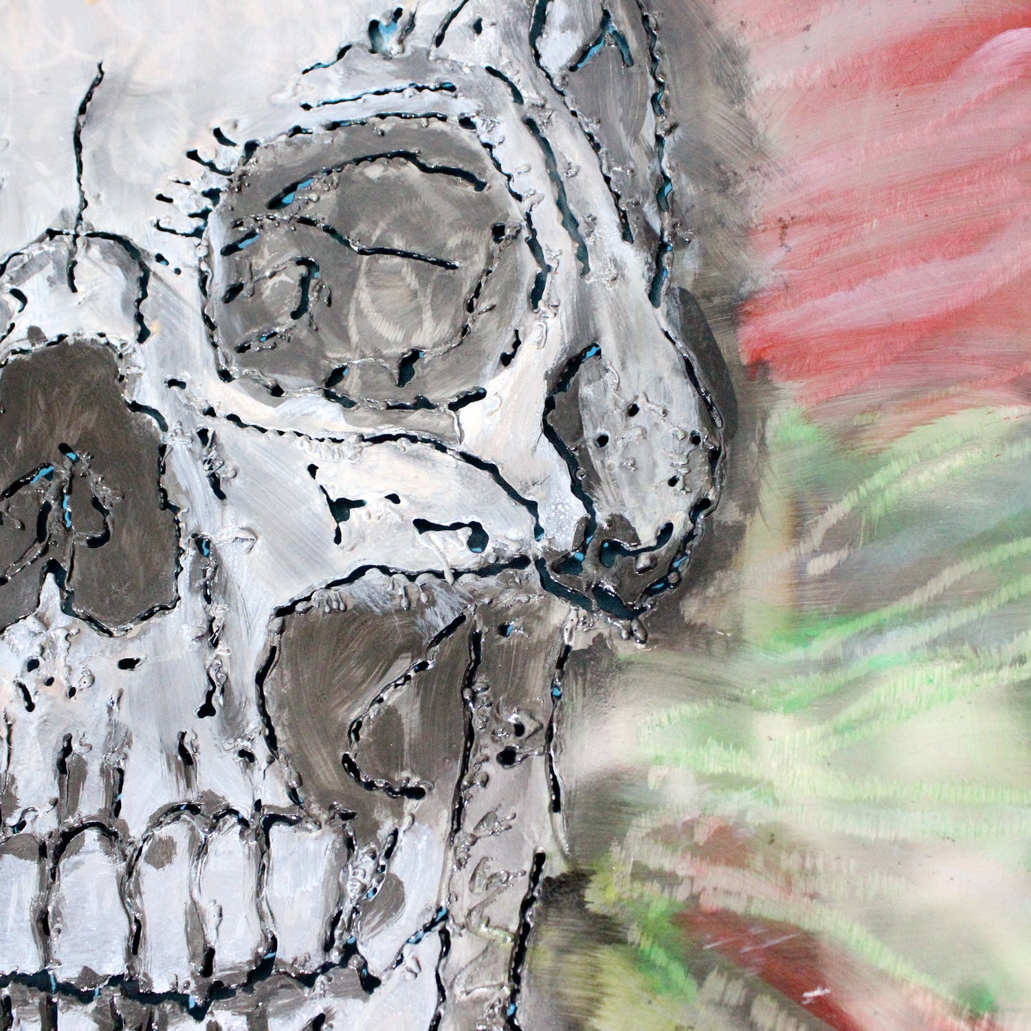 Tableau vanité crane  - Sculpture murale tableau acier et encres - Buil