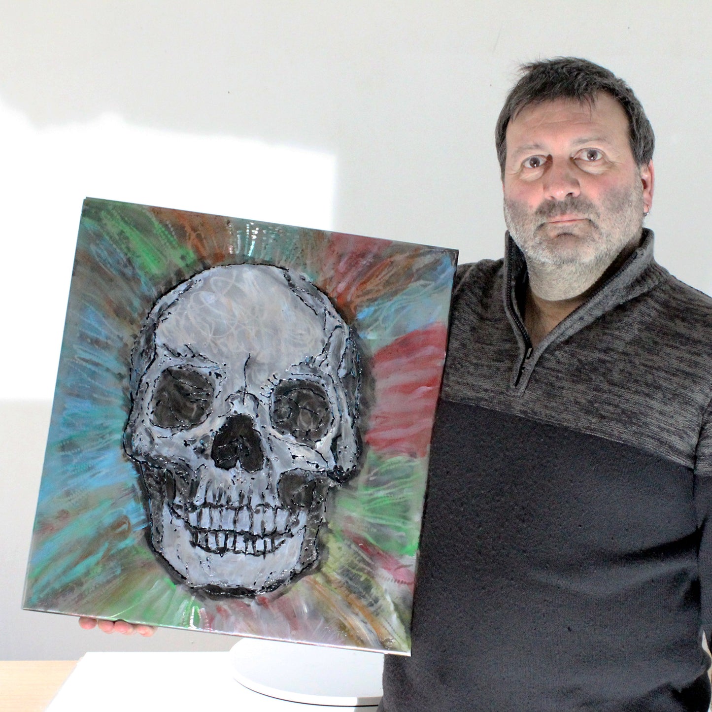 Tableau vanité crane  - Sculpture murale tableau acier et encres - Buil