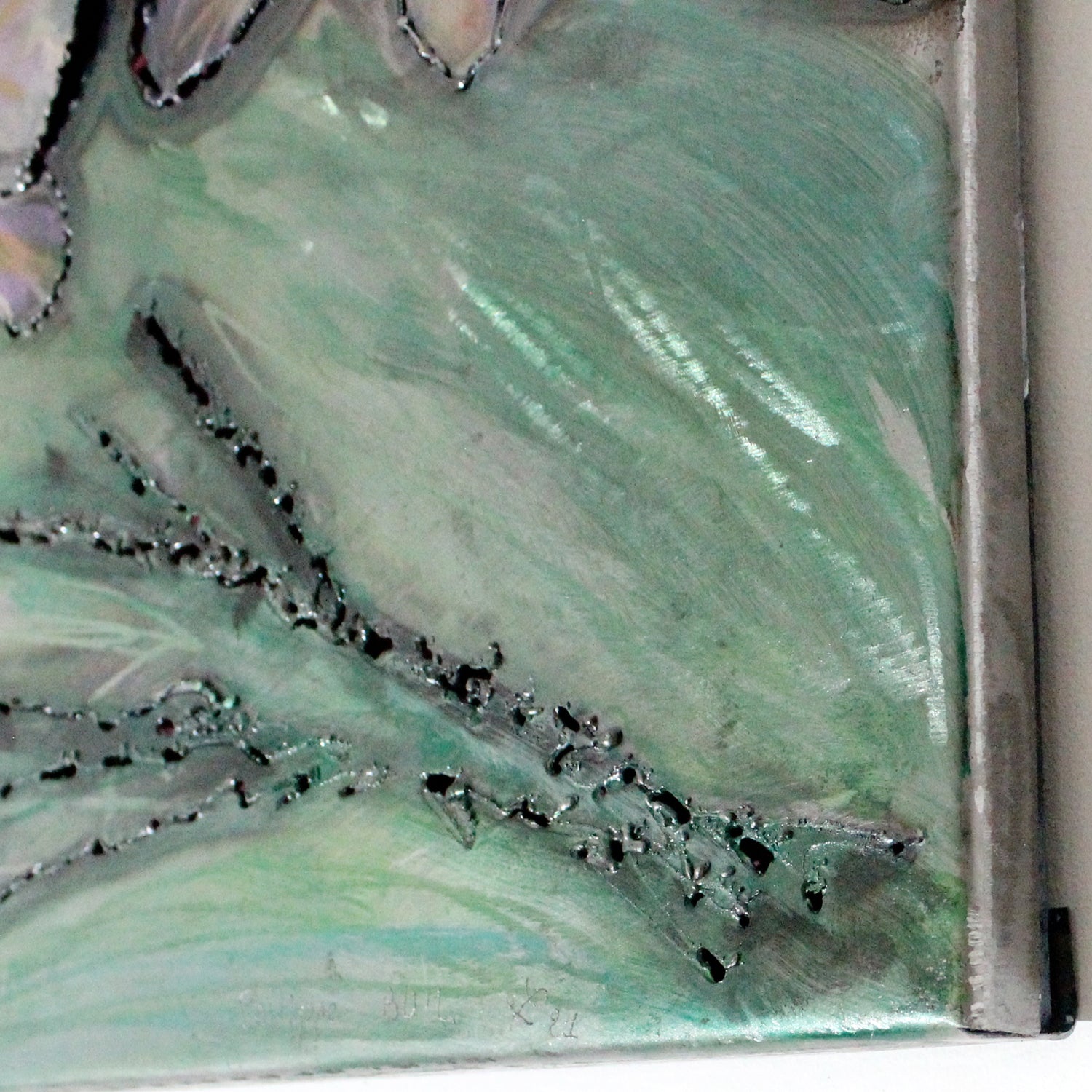 Tableau orchidée  - Sculpture murale tableau acier et encres - Buil