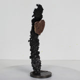 Un coeur de soie - Sculpture métal coeur en bronze sur ruban en dentelle acier