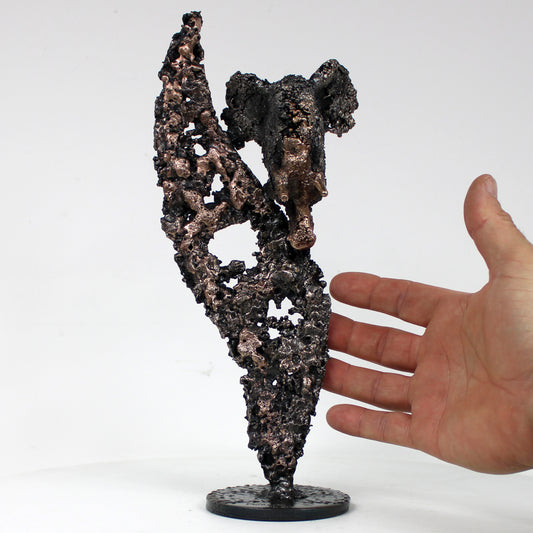 Flamme éléphant 30-23 - Sculpture animal metal - Tete elephant sur flamme acier bronze