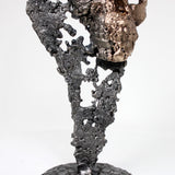 Flamme vanité 33-22 - Sculpture crane acier bronze sur flamme en dentelle métal