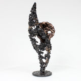 Flamme vanité 40-22 - Sculpture crane bronze sur flamme en dentelle acier et or