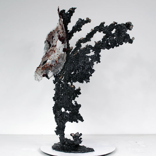 Belisama Rouge Carmin - Sculpture Buste femme dentelle Bronze Acier et verre - Buil