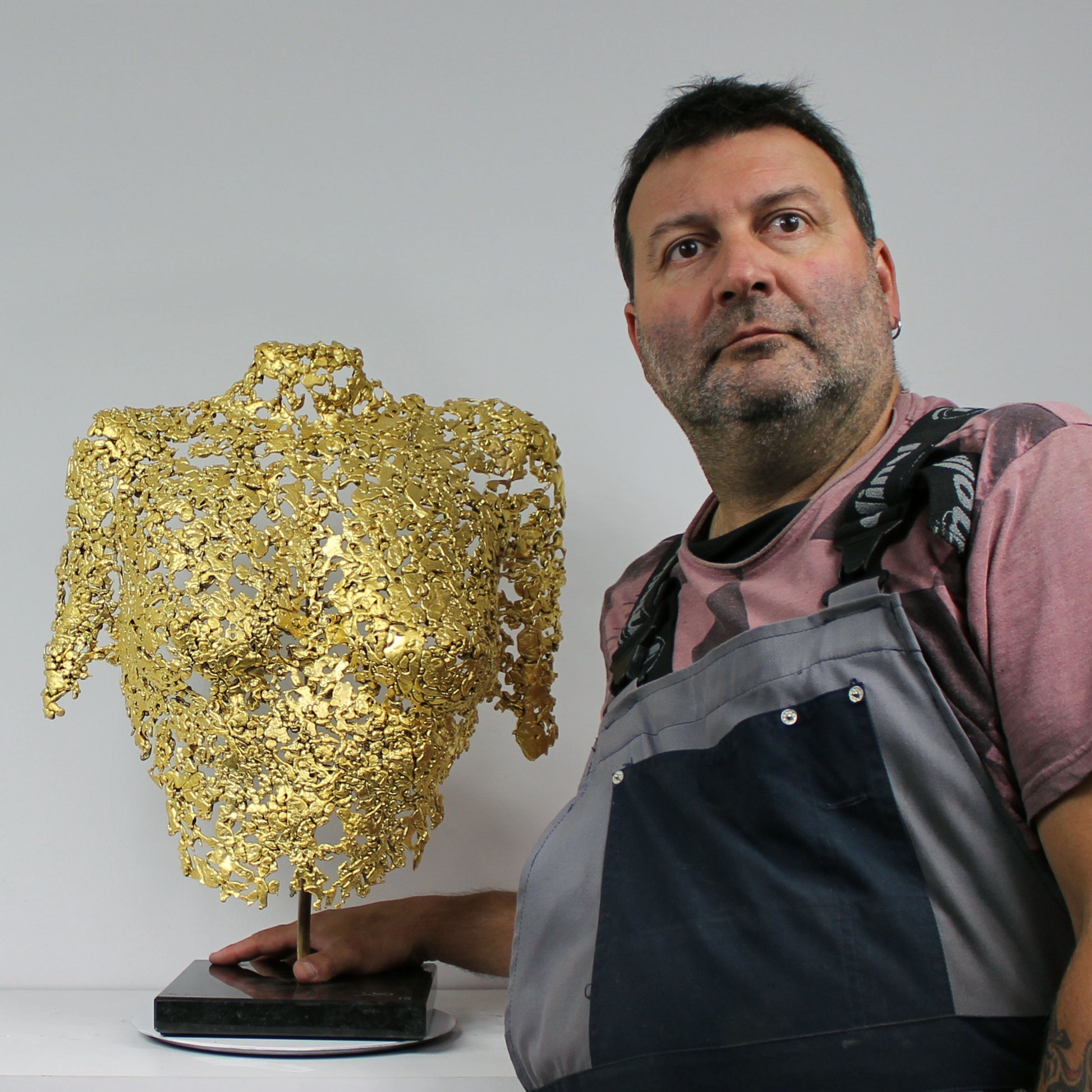 Belisama Golden Dawn - Sculpture buste femme dentelle bronze et Or - Buil