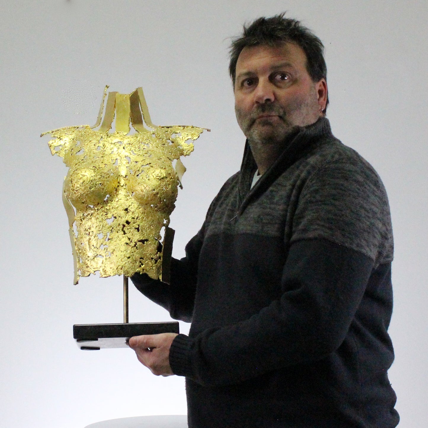 Belisama Jocaste - Sculpture buste femme dentelle bronze et Or - Buil