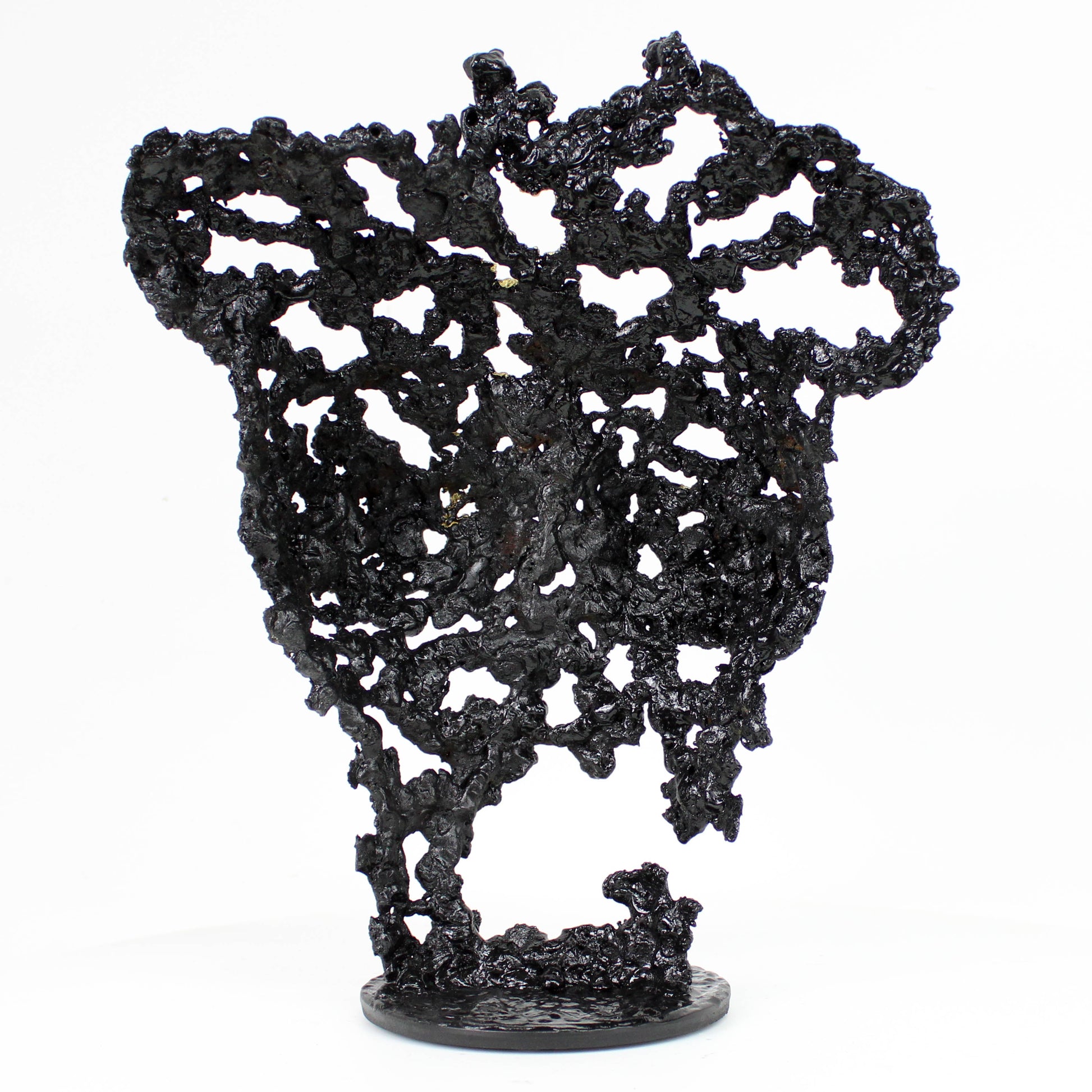 Pavarti Eclaircissement - Sculpture bustier femme dentelle métal acier noir et feuilles or 24 carats