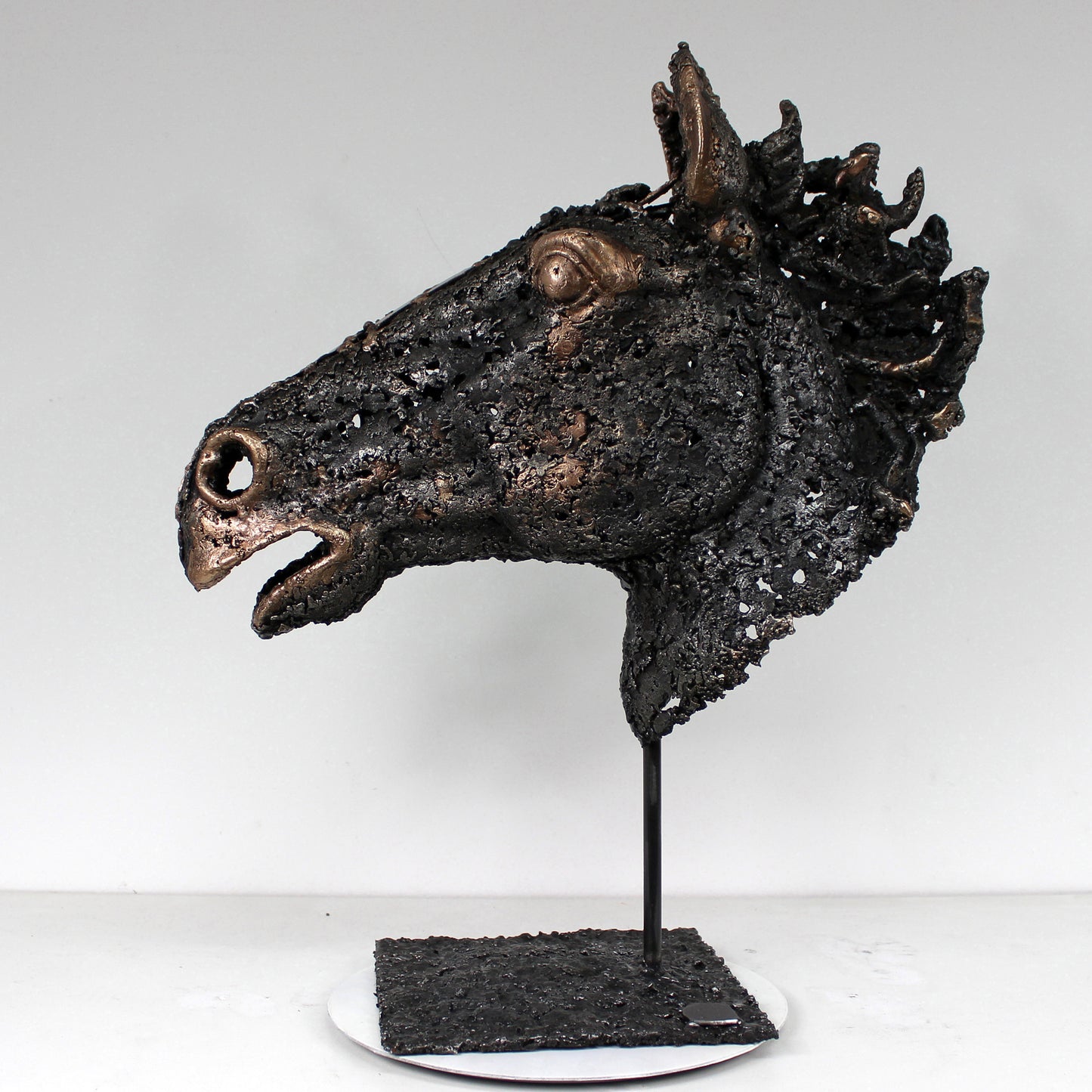 Cheval Rabastas - Sculpture métal - tête de cheval en Acier et Bronze - Buil