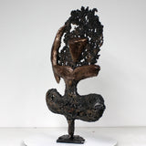 Pavarti calligraphie violette I - Sculpture métal homme yoga danse dentelle Bronze Acier - Buil
