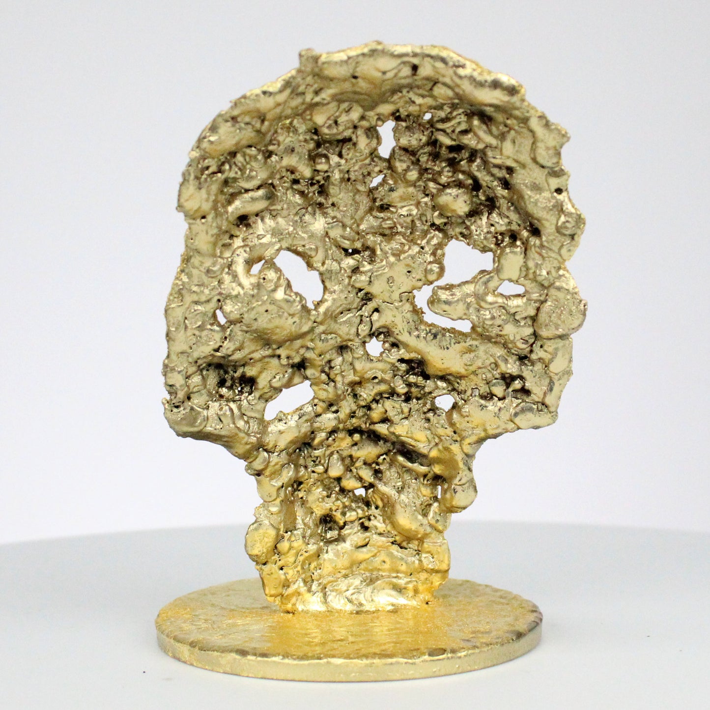 Crane CLVII - Sculpture tete de mort acier feuilles or - Buil