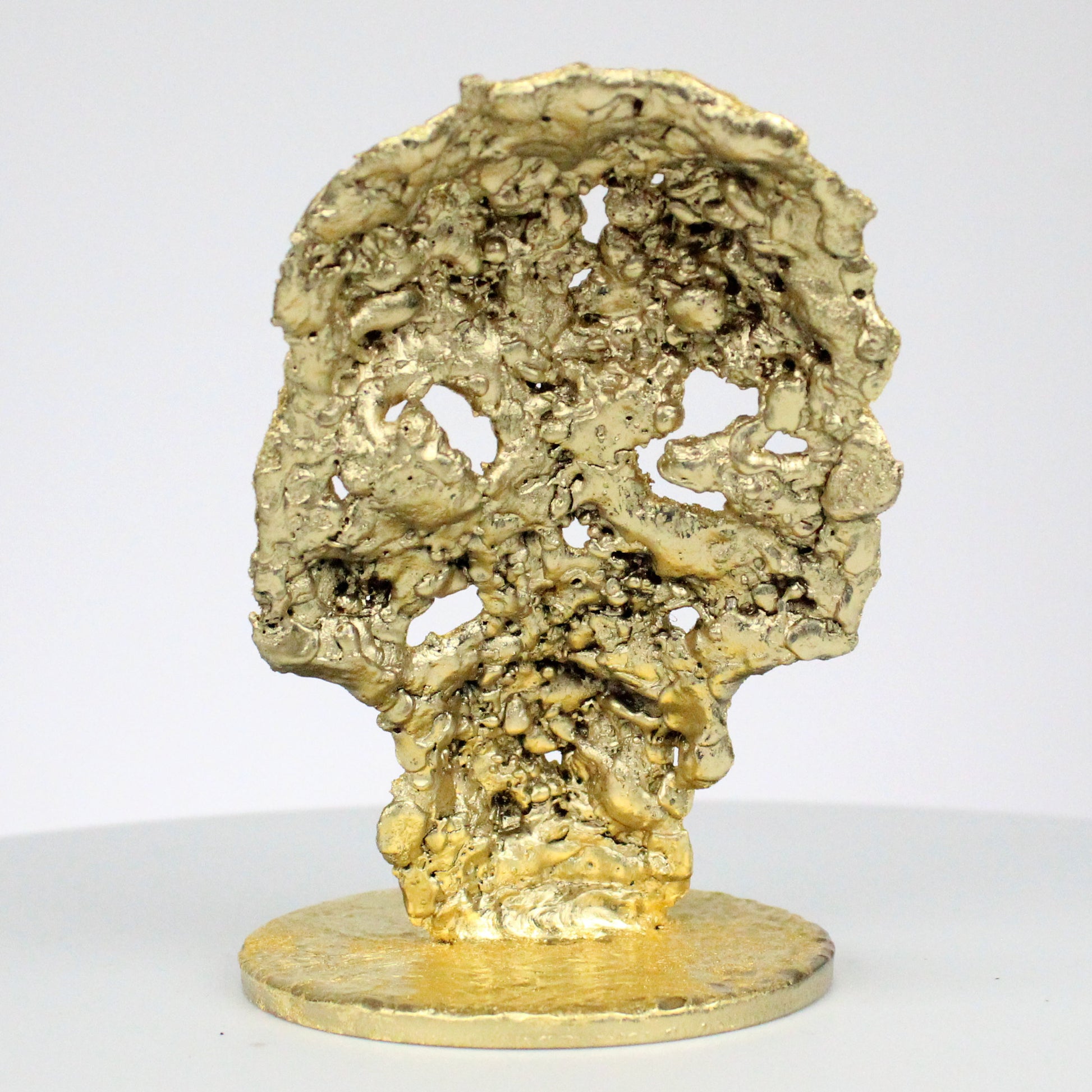 Crane CLVII - Sculpture tete de mort acier feuilles or - Buil