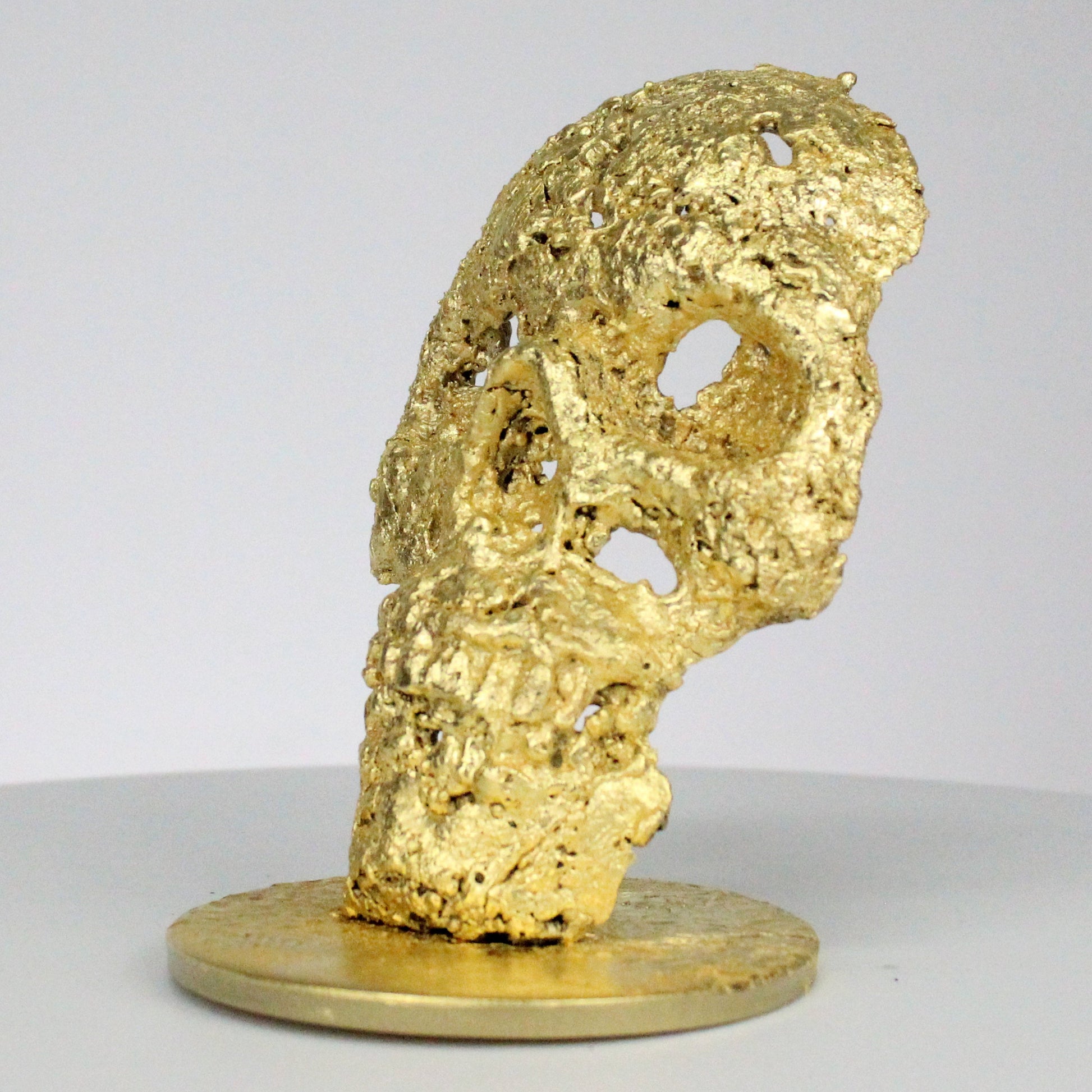 Crane CLVII - Sculpture tete de mort acier feuilles or - Buil